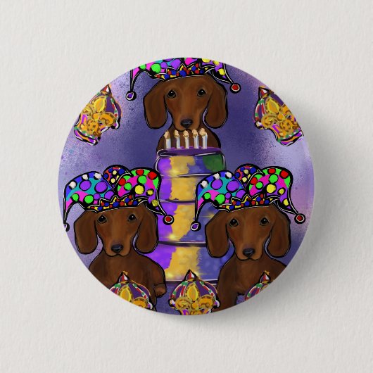 Red Dackel Mardi Gras Button (Vorderseite)