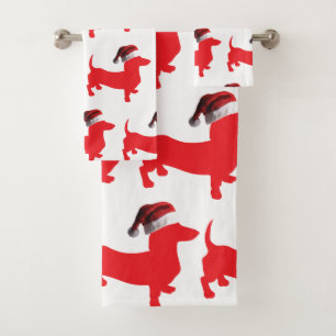 Red Dackel mit einem Weihnachtshut Badhandtuch Set