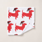 Red Dackel mit einem Weihnachtshut Badhandtuch Set (Waschlappen)