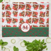 Red Dackel Pattern Monogram Christmas Dog Geschirrtuch (Gefaltet)
