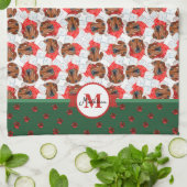 Red Dackel Pattern Monogram Christmas Dog Geschirrtuch (Gefaltet)