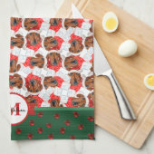 Red Dackel Pattern Monogram Christmas Dog Geschirrtuch (Viertel Falte)