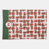 Red Dackel Pattern Monogram Christmas Dog Geschirrtuch (Horizontal)