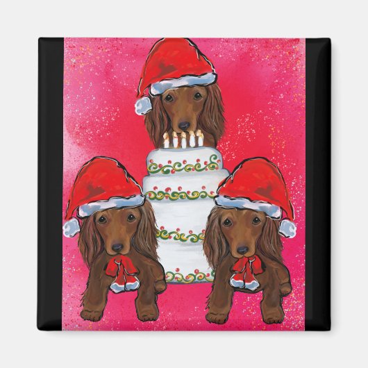 Red Dackel Santas Magnet (Vorne)