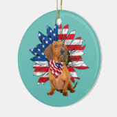 Red Dackel Sunflower American Flag Keramik Ornament (Links)