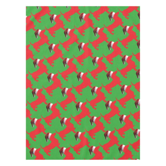 Red-Dackel - Und-Santa-Hat Tischdecke (Vorderseite)