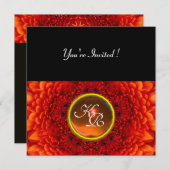 RED DAHLIA, AGATE Monogramm, hellschwarz gelb Einladung (Vorne/Hinten)