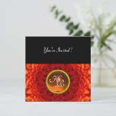 RED DAHLIA, AGATE Monogramm, hellschwarz gelb Einladung (Stehend Vorderseite)