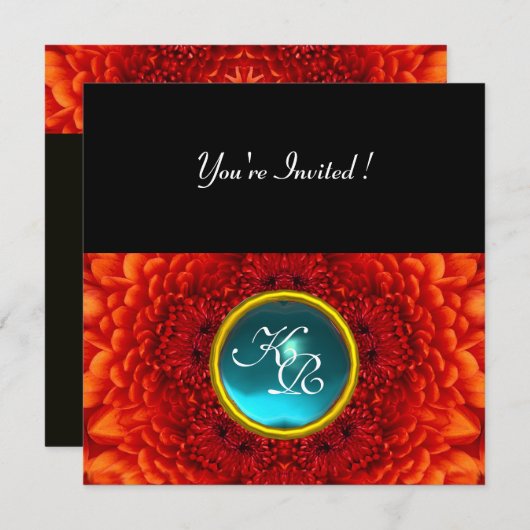 RED DAHLIA, AQUAMARINE, hellblau, schwarz Einladung (Vorne/Hinten)