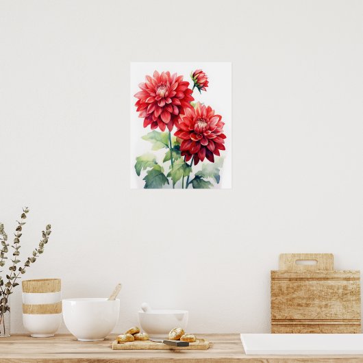 Red Dahlia Blume Art Print Poster (Küche)