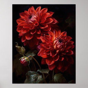 Red Dahlia Blume Art Print Poster