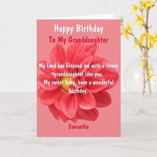 Red Dahlia Blume Happy Birthday Grandtochter Karte (Gelbe Blume)