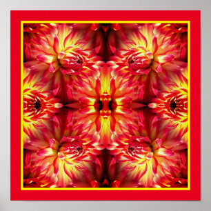 Red Dahlia Blume Mirror Abstrakt Nature Poster