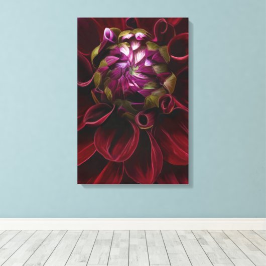 Red Dahlia Canvas Print Leinwanddruck (Insitu (Holzboden))