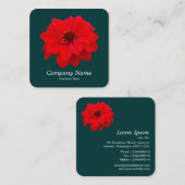 Red Dahlia - Dunkelgrün Quadratische Visitenkarte (Vorne/Hinten)