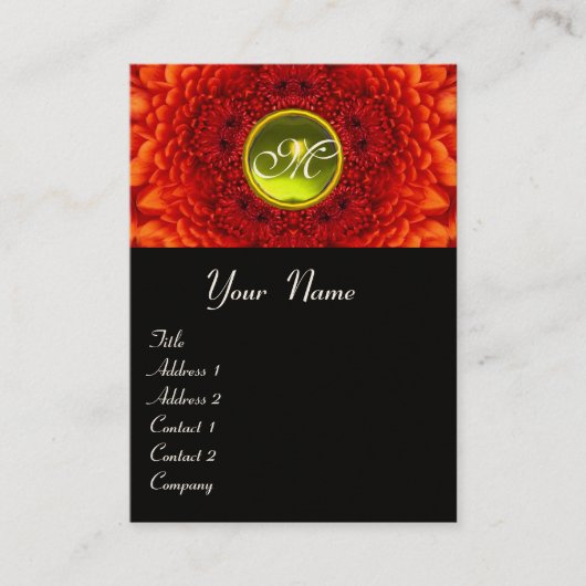 RED DAHLIA MONOGRAM, TOPAZ Schwarz-weiß gelb Visitenkarte (Vorderseite)