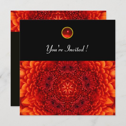 RED DAHLIA, RUBY, leuchtend schwarz Einladung (Vorne/Hinten)