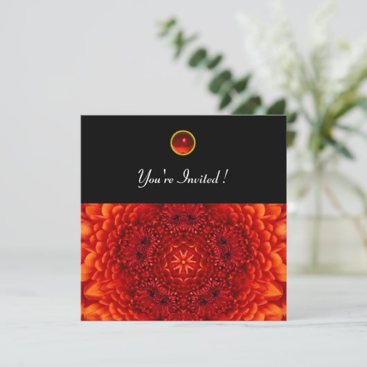 RED DAHLIA, RUBY, leuchtend schwarz Einladung (Stehend Vorderseite)