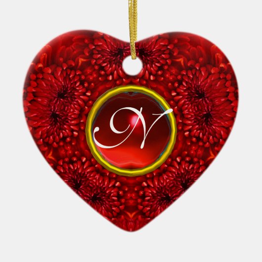RED DAHLIA RUBY MONOGRAM Herz Keramikornament (Vorne)