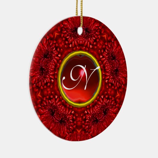 RED DAHLIA RUBY MONOGRAM KERAMIK ORNAMENT (Rechts)