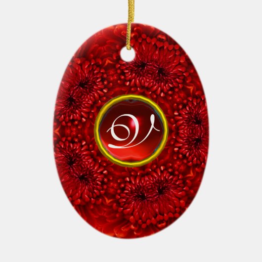 RED DAHLIA RUBY MONOGRAM KERAMIK ORNAMENT (Vorne)