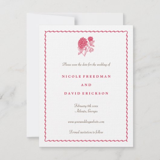 Red Dahlia Save the Date Hochzeitsankündigung Einladung (Vorderseite)