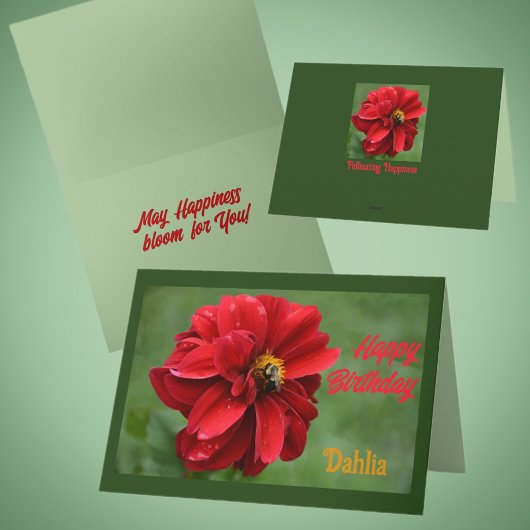 Red Dahlia und Bumblebee Floral Geburtstag Karte