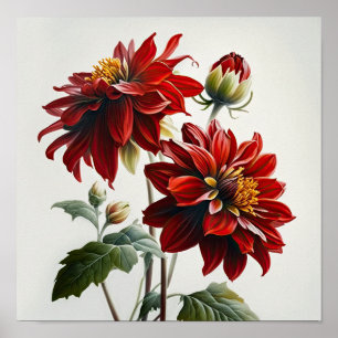 Red Dahlias Blume Art Print Poster