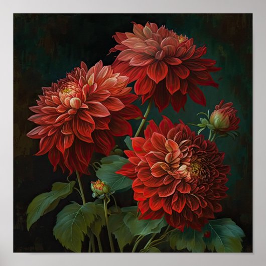 Red Dahlias Blume Art Print Poster (Vorne)