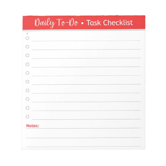 Red Daily Task Checkliste - Aufgabenliste Notizblock (Vorderseite)