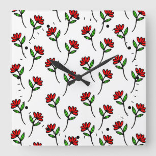Red Daisies Quadratische Wanduhr