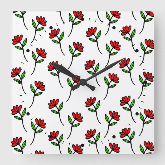 Red Daisies Quadratische Wanduhr (Vorderseite)