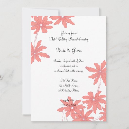 Red Daisies White Post Wedding Brunch Einladung (Vorderseite)