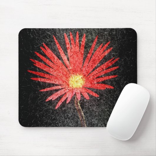 Red Daisy auf schwarzem Hintergrund | Abstrakte Ku Mousepad (Mit Mouse)