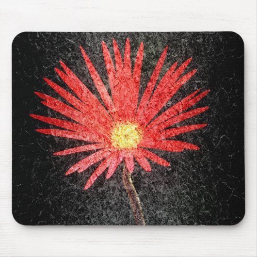 Red Daisy auf schwarzem Hintergrund | Abstrakte Ku Mousepad (Vorne)