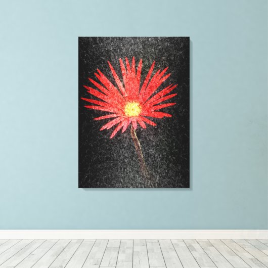 Red Daisy auf schwarzem Hintergrund | Abstrakte Ma Leinwanddruck (Insitu (Holzboden))