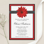 Red Daisy Black Polka Dots Brautparty Einladung