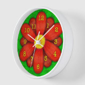 Red Daisy Blume auf Green Beautiful Wanduhr (Winkel)