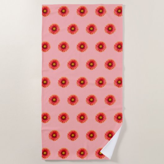 Red Daisy Blume Nahtloses Muster auf Strandtuch (Vorderseite)