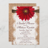 Red Daisy Burlap Bridal Duwer Einladungen (Vorne/Hinten)