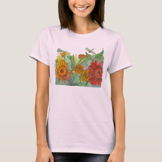 Red Daisy Dragonfly Blume T-Shirt (Vorderseite)