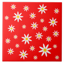Red Daisy Keramik Tile