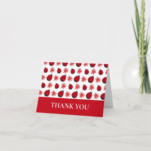 Red Daisy Ladybug Pattern Dankeskarte (Vorderseite)