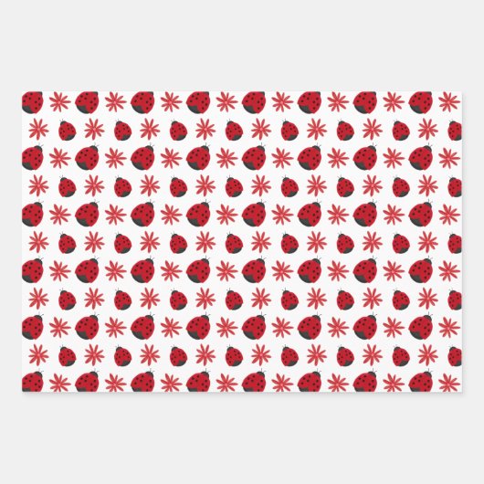 Red Daisy Ladybug Pattern Geschenkpapier Set (Vorderseite 3)