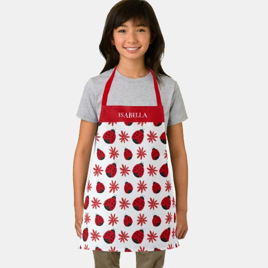 Red Daisy Ladybug Pattern Personalisiert Schürze (Insitu)