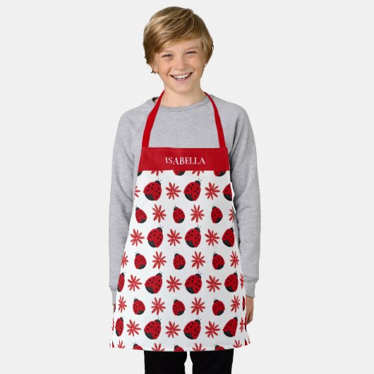 Red Daisy Ladybug Pattern Personalisiert Schürze (Getragen)