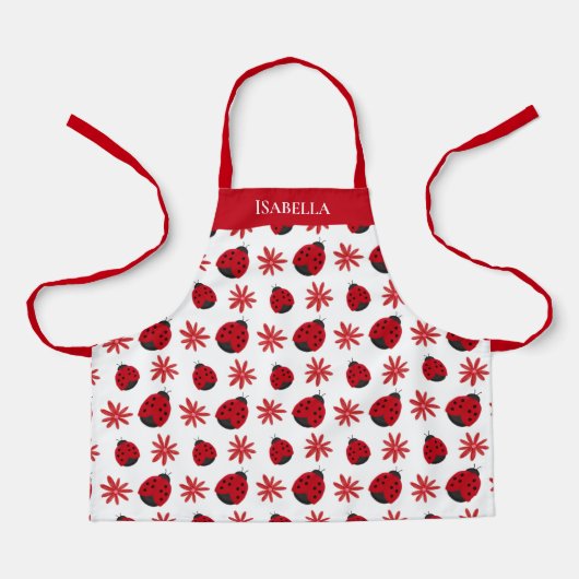 Red Daisy Ladybug Pattern Personalisiert Schürze (Vorderseite)