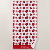 Red Daisy Ladybug Pattern Personalisiert Strandtuch (Vorderseite)