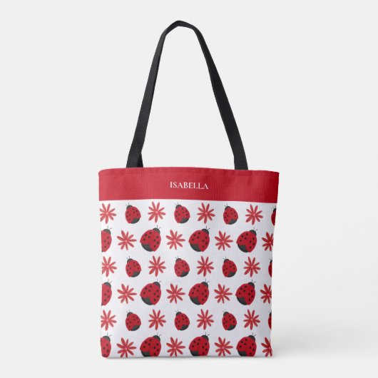 Red Daisy Ladybug Pattern Personalisiert Tasche (Rückseite)