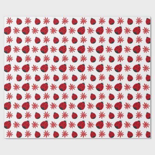 Red Daisy Ladybug Pattern Wrapping Geschenkpapier (Flach)